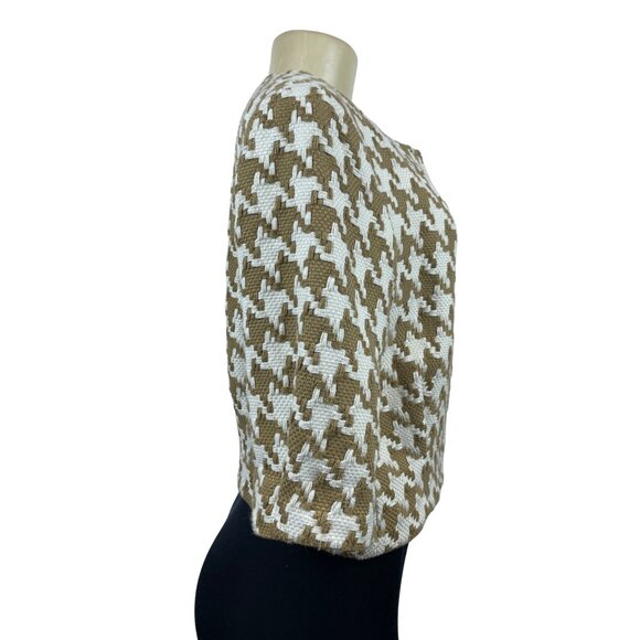 Michael Kors Women’s Brown Houndstooth Camel Cropped Blazer Jacket Sz P/S - Picture 3 of 8